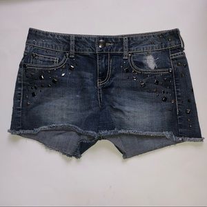 Maurices Jean Shorts Women XS 1/2 Blue Rinestones